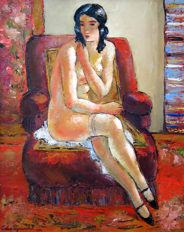 Sava Šumanović - Ženski akt u crvenoj fotelji, 1934