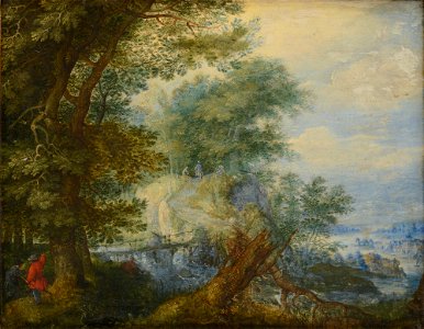 Savery, Roelandt - Landscape with hunters. Free illustration for personal and commercial use.