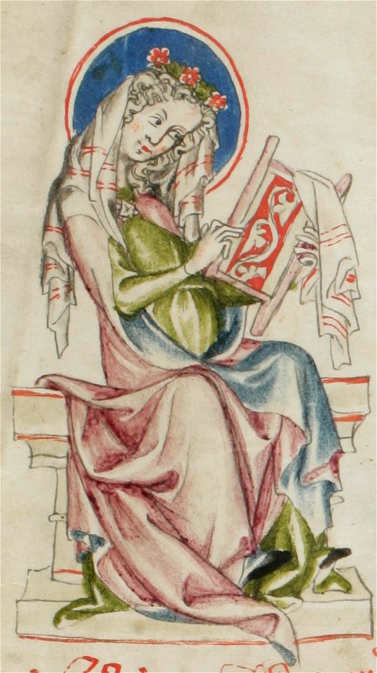 Sbs-0008 025v Maria arbeitet mit einem Stickrahmen