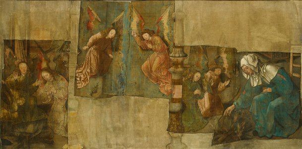 SB 5409-Het mirakel ter heilige stede, het wonder van de niet-verteerde hostie-Het Mirakel ter Heilige Stede- De vrouw gooit het braaksel en het vuur; wierooktoezwaaiende engelen; De vrouw pakt de hostie uit het vuur