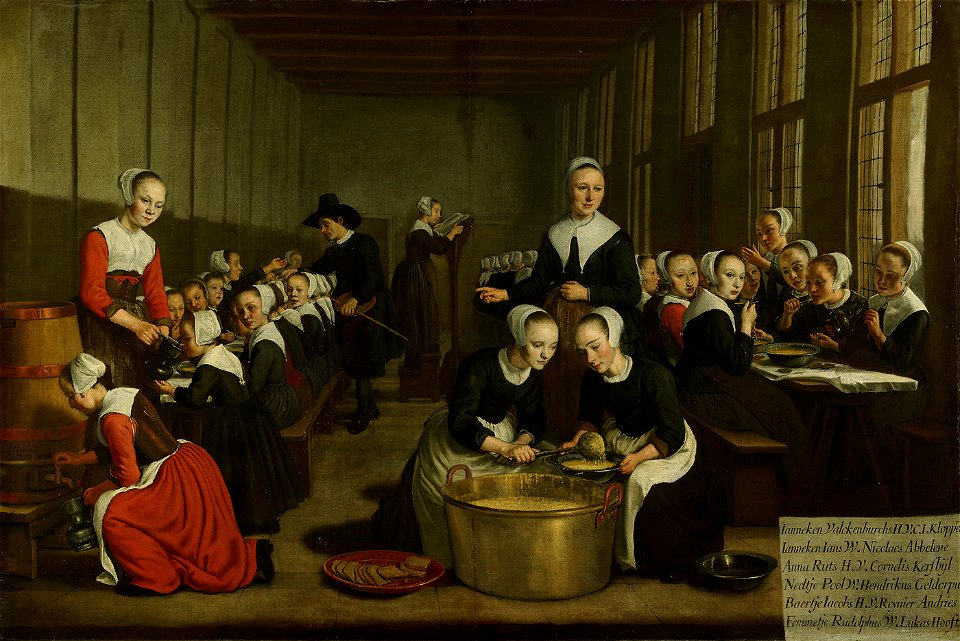 SB 5398-Het voeden der wezen-Het voeden der wezen in het Diaconieweeshuis-Maaltijd van weesmeisjes uit het Diaconieweeshuis