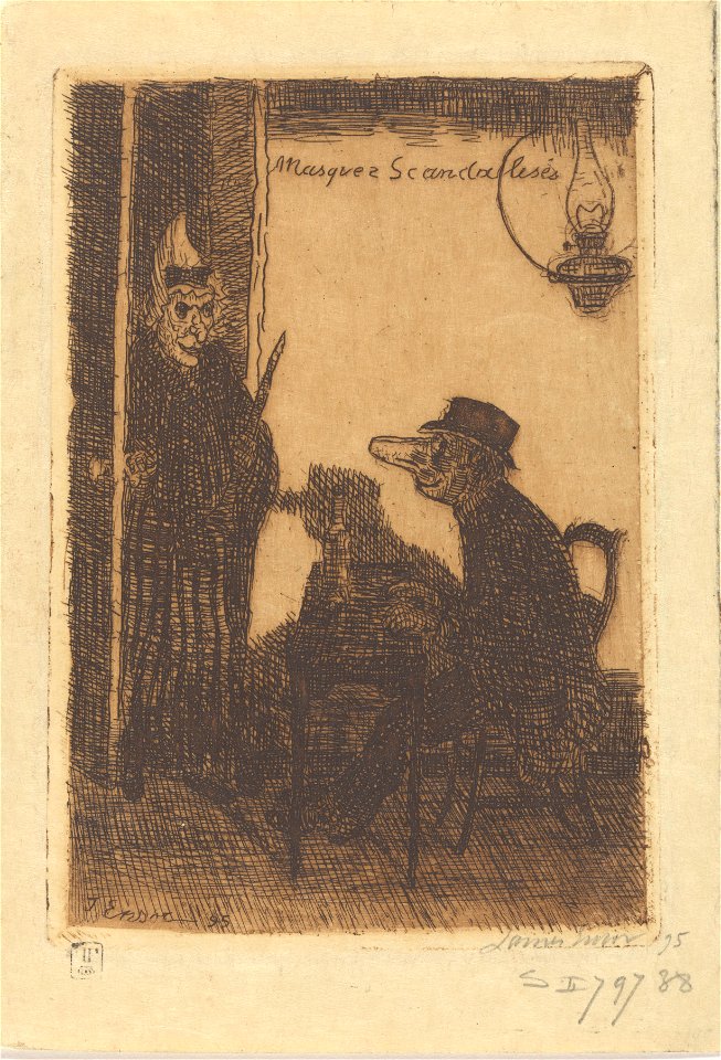 Scandalized Masks, print by James Ensor, 1895, Prints Department, Royal Library of Belgium, S. II 79738
