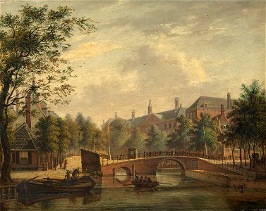 SB 5732-Het Aalmoezeniers-weeshuis, gezien vanaf de Prinsengracht over de verbindingsbrug van de Leidsegracht