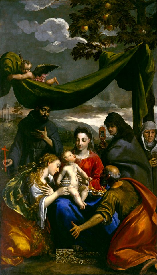 Scarsellino - Virgin and Child with Saints Mary Magdalene, Peter, Clare, Francis, and an Abbess - Google Art Project