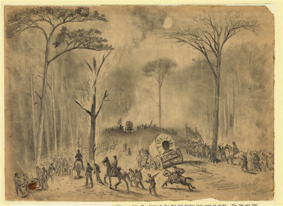 Scene on the U.S. ford road, (battle of Chancellorsville) on the night of Apr. 30, 1863 LCCN2004661577
