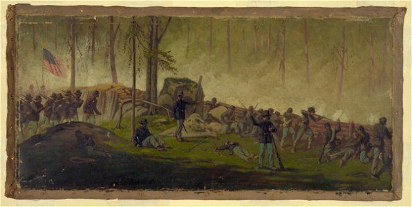 Scene behind the breastworks on Culps Hill, morning of July 3rd 1862 LCCN2004661576