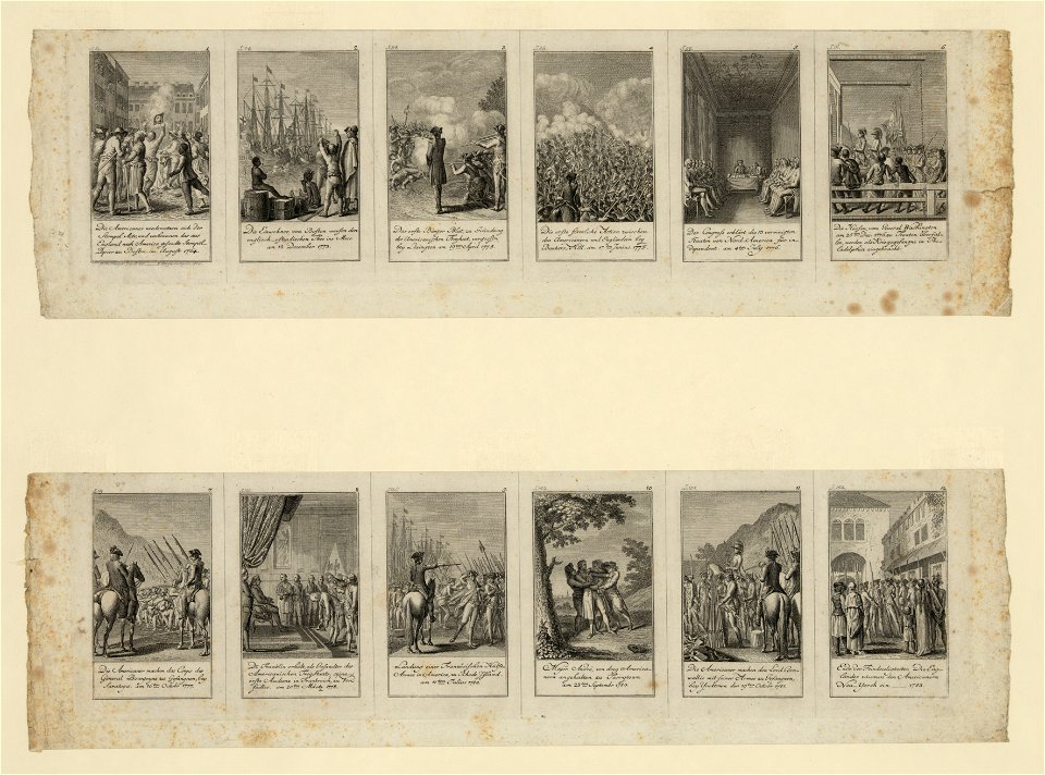 Scenes from events and battles leading up to and during the American Revolution, 1775-1783, as depicted in 12 illustrations) - D. Chodowiecki inv. et del. ; D. Berger sculpsit 1784 LCCN2009631983