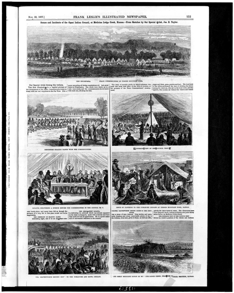 Scenes and incidents of the Great Indian Council, at Medicine Lodge Creek, Kansas - from sketches by our special artist, Jas. E. Taylor. LCCN95506151