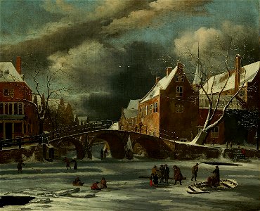 SB 5733-Het Spui en de Nieuwezijds Voorburgwal in de winter-De Nieuwezijds Voorburgwal gezien vanaf het Spui met rechts het Begijnhof