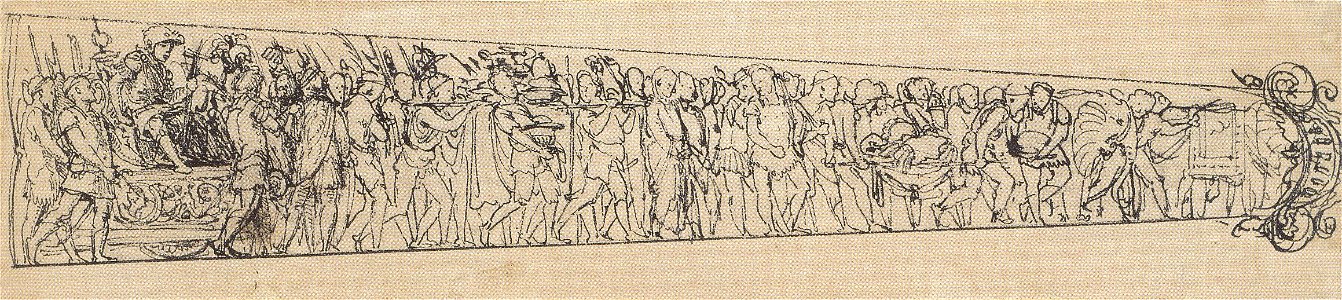 Scabbard with Triumphal Procession, design by Hans Holbein the Younger. Free illustration for personal and commercial use.