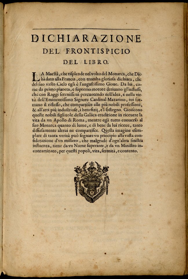 Scene e machine preparate alle nozze di Teti Balletto reale – INHA NUM 4 RES 1152 vue 04 Dichiarazione del frontispicio del libro