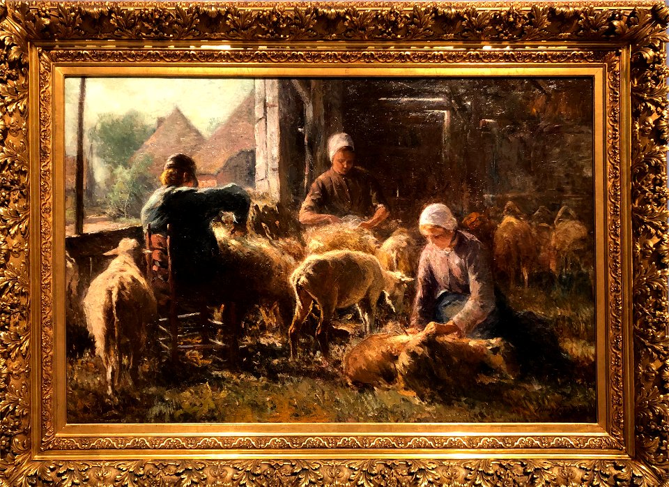 Schaapscheren in Drenthe1 1901 door Franz Courtens (1850-1943)
