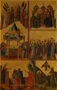 Scenes from the Lives of the Virgin and other Saints, by Giovanni da Rimini (National Gallery). Free illustration for personal and commercial use.