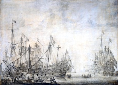 Schepen na de slag - Ships after the battle (Willem van de Velde I). Free illustration for personal and commercial use.