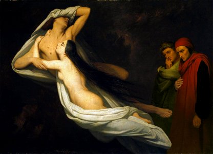 Ary Scheffer - Francesca da Rimini en Paolo Malatesta aanschouwd door Dante en Vergilius 1854