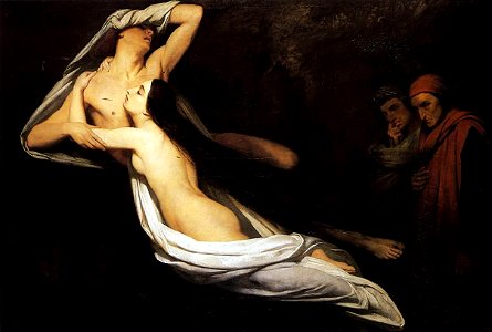 Ary Scheffer - The Ghosts of Paolo and Francesca Appear to Dante and Virgil - WGA20980. Free illustration for personal and commercial use.