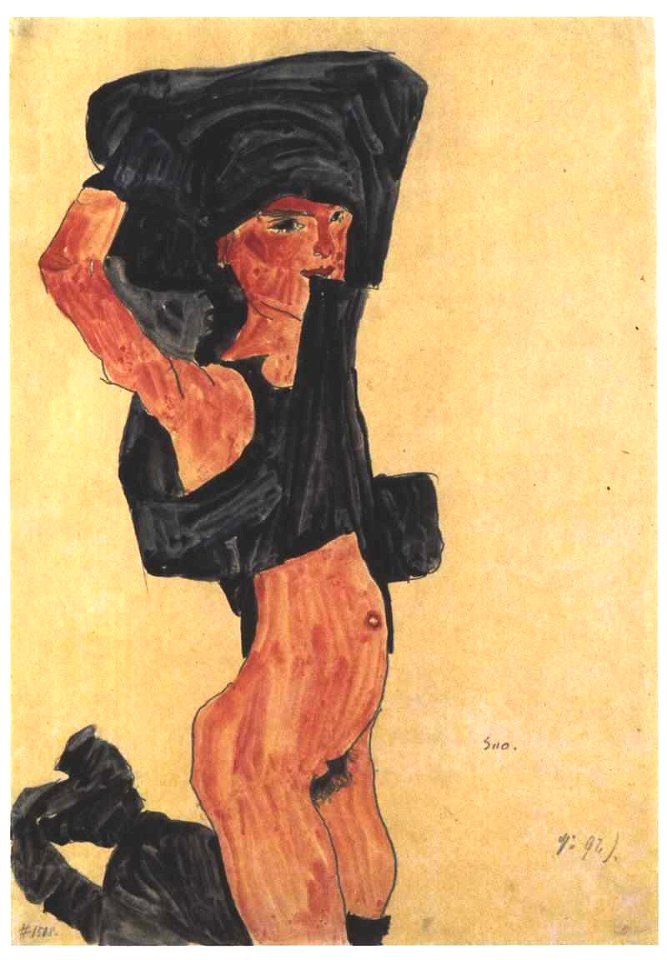 Schiele - Knieendes Mädchen sich Rock über den Kopf ziehend - 1910
