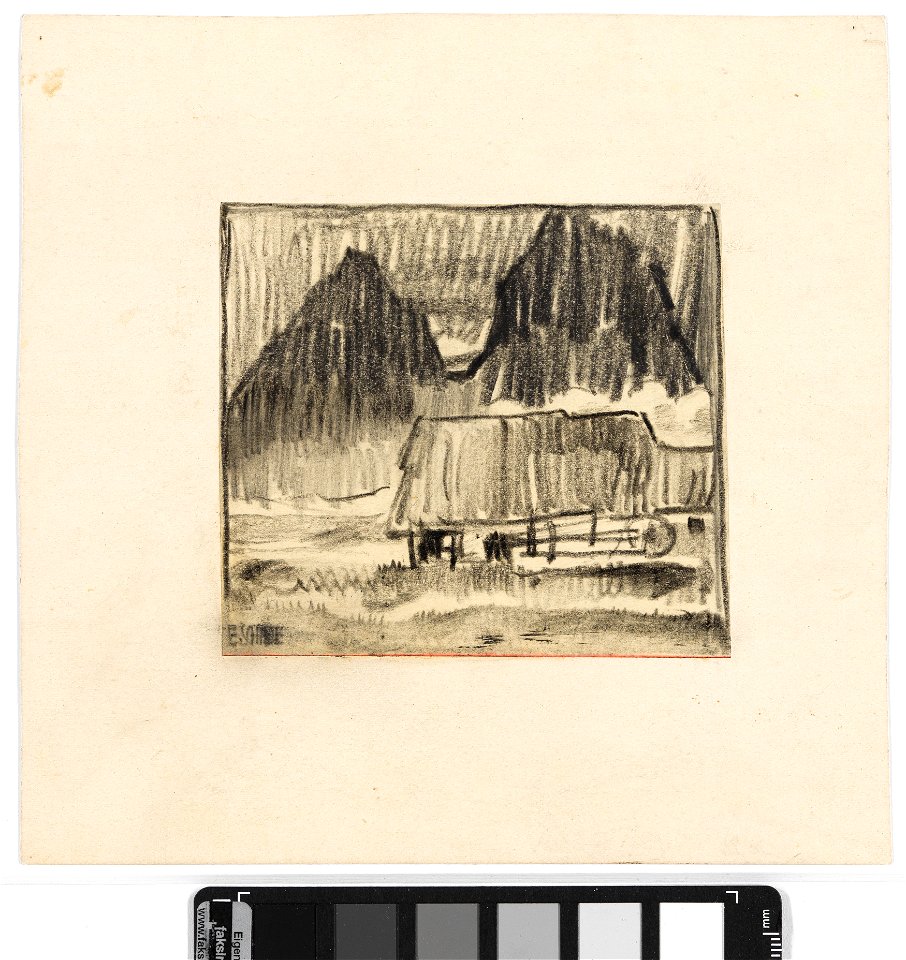 Schiele - Alte Mühle mit Berg, 304957, um 1910 fraglich