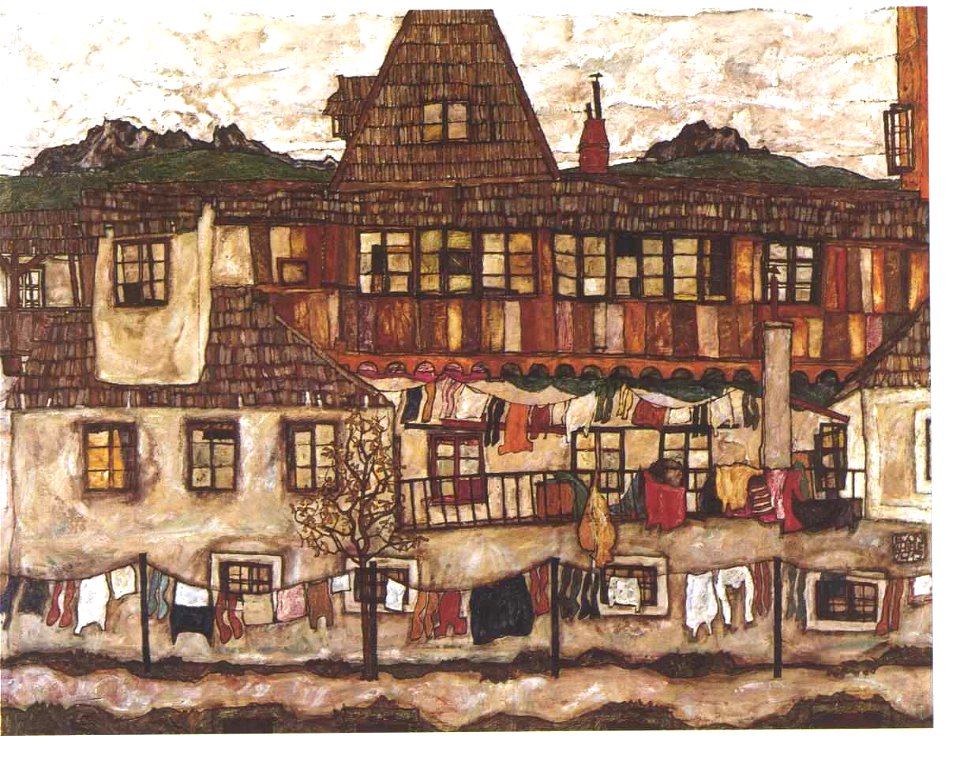 Schiele - Haus mit trocknender Wäsche