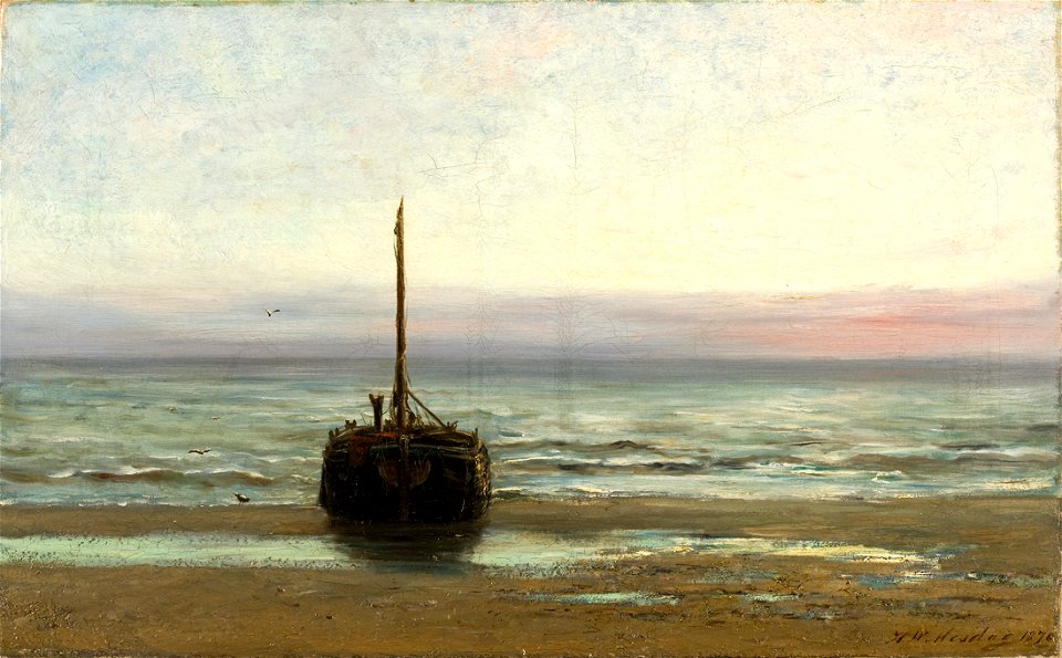 Scheepje bij ondergaande zon by HW Mesdag