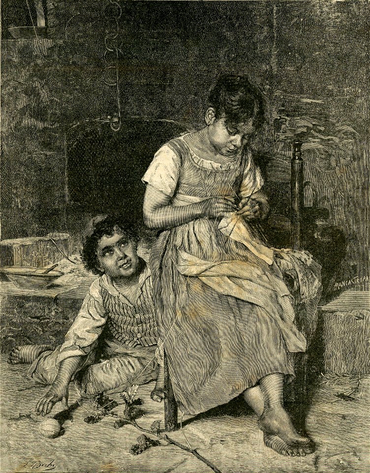 Scherzi col gomitolo, quadro di Luigi Bechi