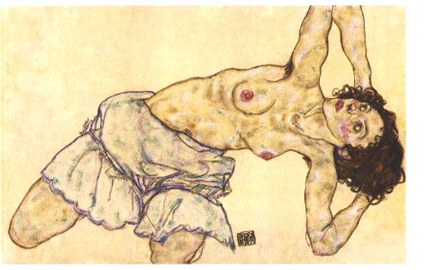 Schiele - Kniender Halbtakt nach rechts gebeugt - 1917