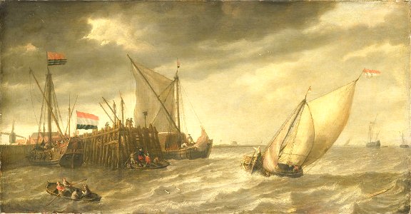 Schepen bij een steiger - Ships near a pier (Bonaventura Peeters I, 1652)