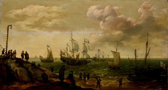 Schepen voor de kust Rijksmuseum SK-A-1430. Free illustration for personal and commercial use.