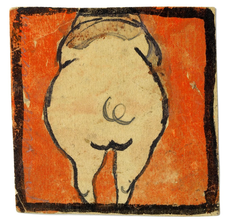 Schiele - Entwurf für eine Wanddekoration im Atelier Wattmanngasse (Schwein von hinten), 240440, 1918