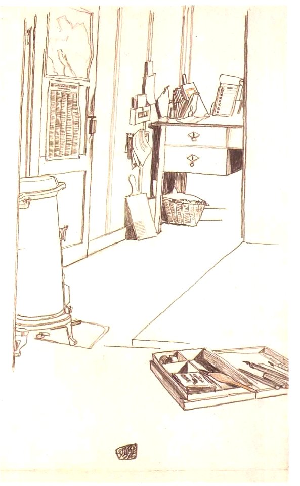 Schiele - Schreibstube im Kriegsgefangenenlager Mühling - 1916
