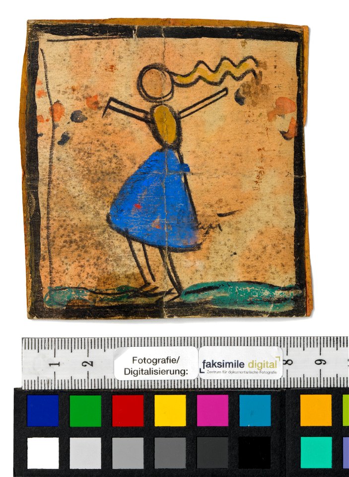 Schiele - Entwurf für eine Wanddekoration im Atelier Wattmanngasse (Tänzerin mit blauem Rock), 240457, 1918