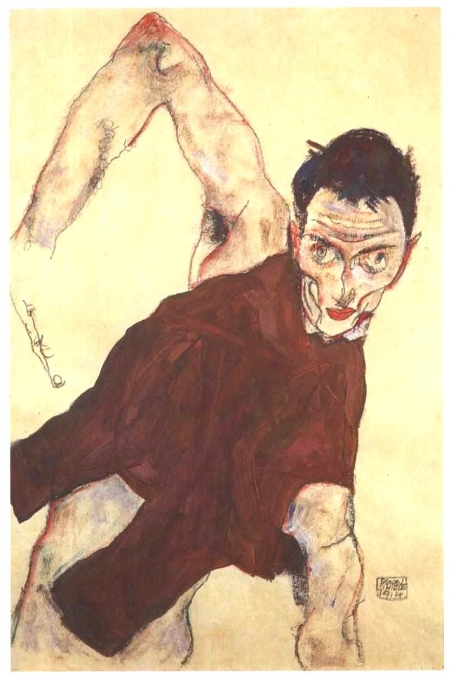 Schiele - Selbstbildnis mit erhobenen Ellenbogen - 1914