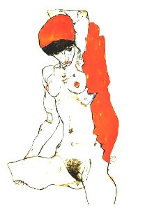 Schiele - Akt mit orangeroter Draperie