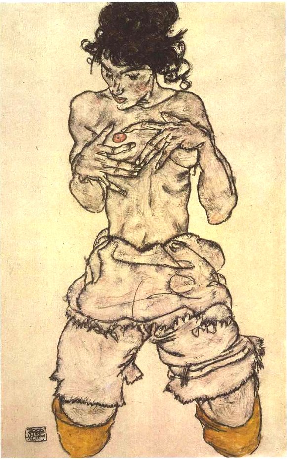 Schiele - Kniender Halbdakt - 1917