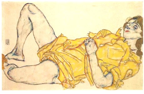 Schiele - Liegende Frau im gelben Keid -1914