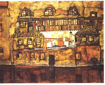 Schiele - Haus am Fluss. Free illustration for personal and commercial use.
