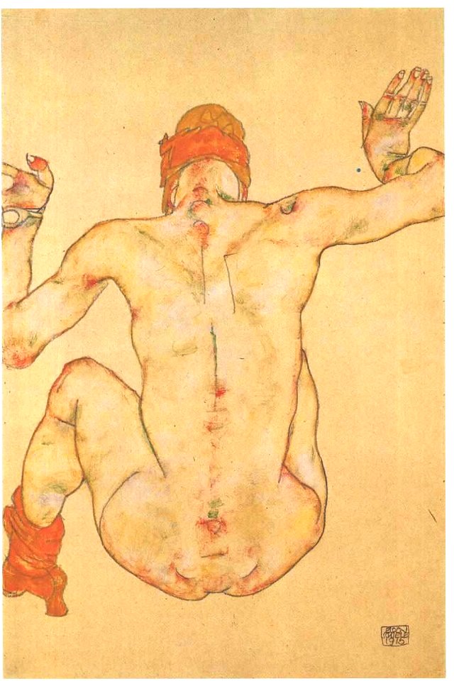 Schiele - Sitzender weiblicher Rückenakt - 1915