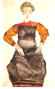 Schiele - Sitzendes Mädchen mit schwarzer Schürze - 1911