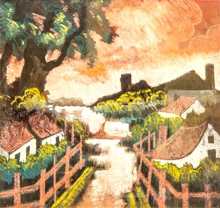 Village Landscape by Hugo Scheiber, pastel on paper
