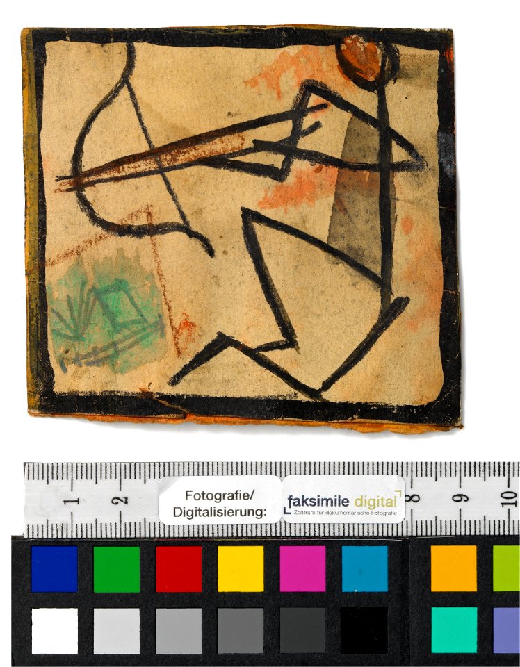 Schiele - Entwurf für eine Wanddekoration im Atelier Wattmanngasse (Strichmännchen mit Pfeil und Bogen), 240447, 1918