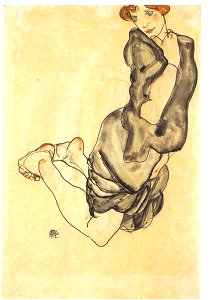 Schiele - Knienede Wally mit grauem Kleid - 1912