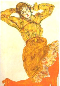 Schiele - Frau mit orangefarbigen Strümpfen
