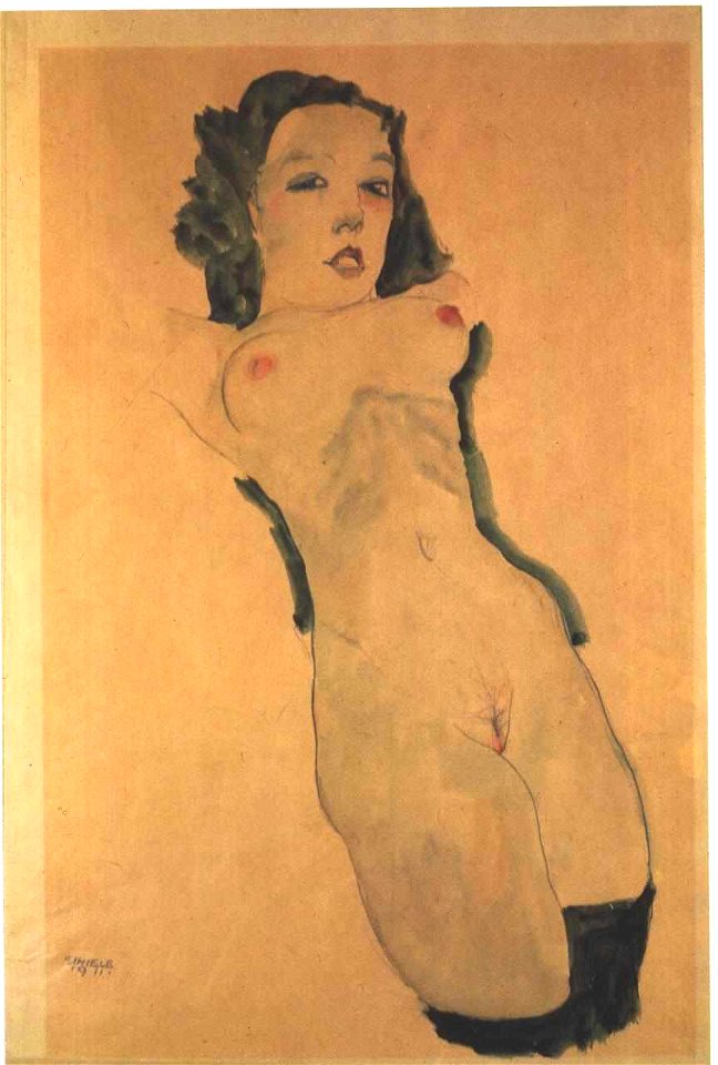 Schiele - Liegender Akt mit schwarzen Strümpfen- 1911