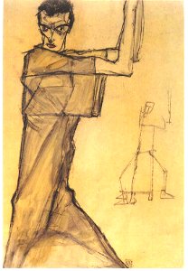 Schiele - Selbstbildnis mit erhobenen Armen - 1913