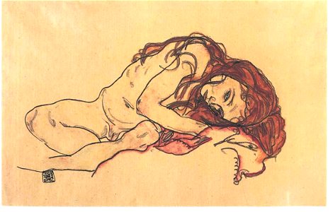 Schiele - Kauerndes Mädchen mit gesenktem Kopf - 1918