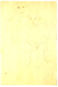 Schiele - Mutter mit Kind am Arm - 1912. Free illustration for personal and commercial use.