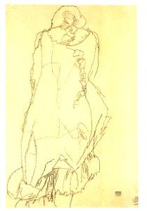 Schiele - Stehendes Mädchen mit Zopf Rückenansicht 1915. Free illustration for personal and commercial use.