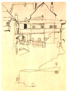 Schiele - Studie zum Bild Haus mit Schindeldach - 1914