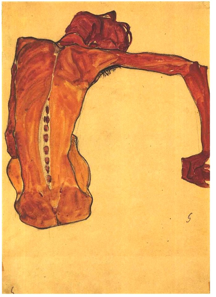 Schiele - Sitzender männlicher Rückenakt