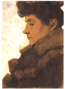 Schiele - Bildnis Marie Schiele mit Pelzkragen - 1907. Free illustration for personal and commercial use.